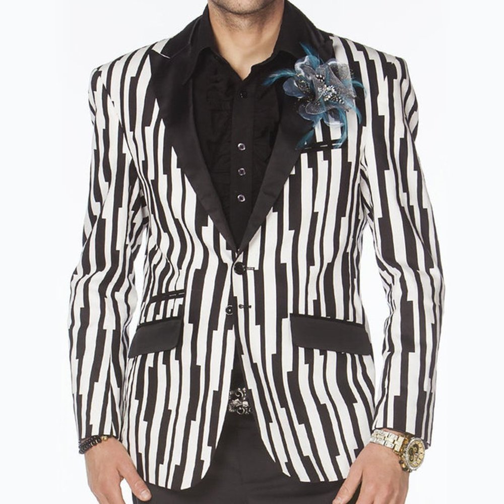 Men’s Angelino Black | White Piano Casual Prom | Tuxedo | Blazer